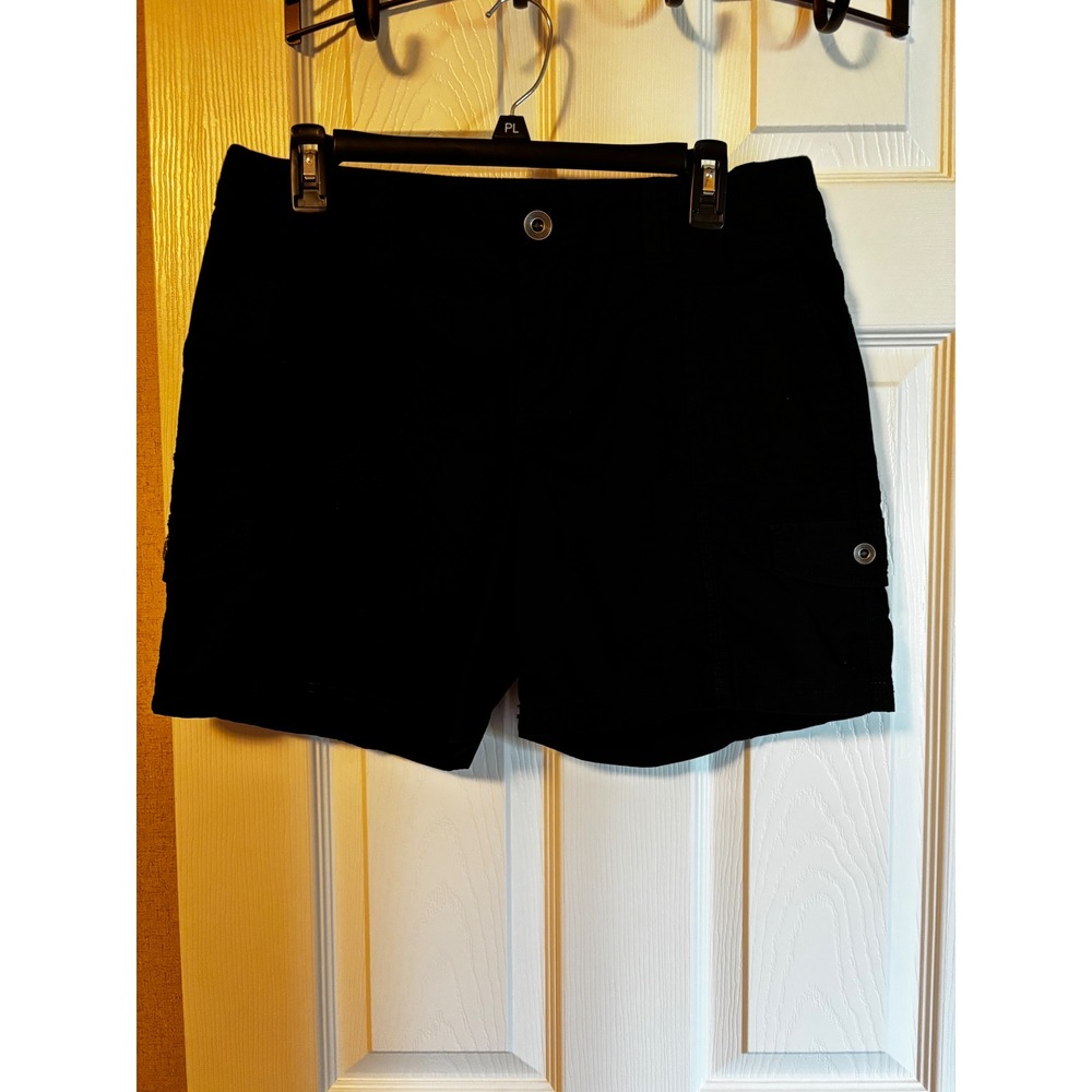 Style & Co Women Black Cargo Utility Shorts Size 12P Petite‎ Cotton Stretch 5in